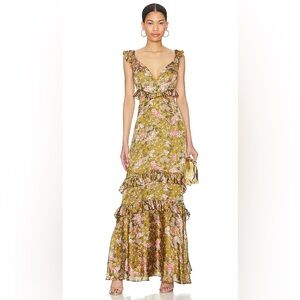 AMUR Yellow Asymmetrical Ruffled Maxi Dress